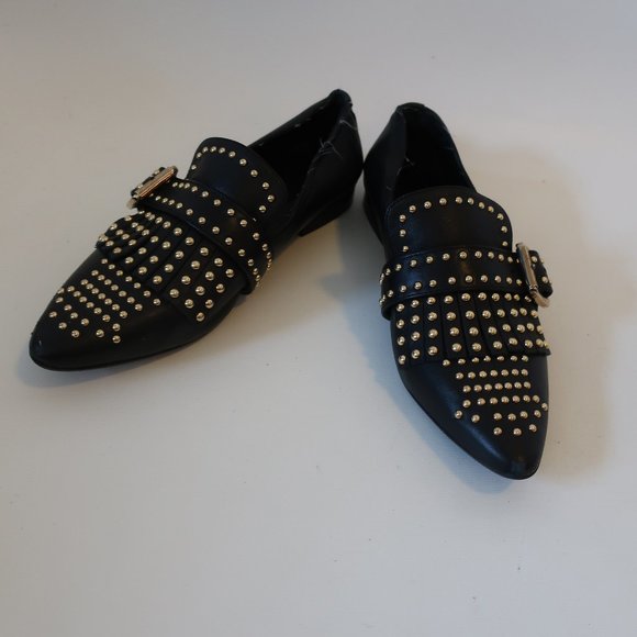Toral Shoes - TORAL BLACK LEATHER GOLD STUDDED FLATS SZ 7*